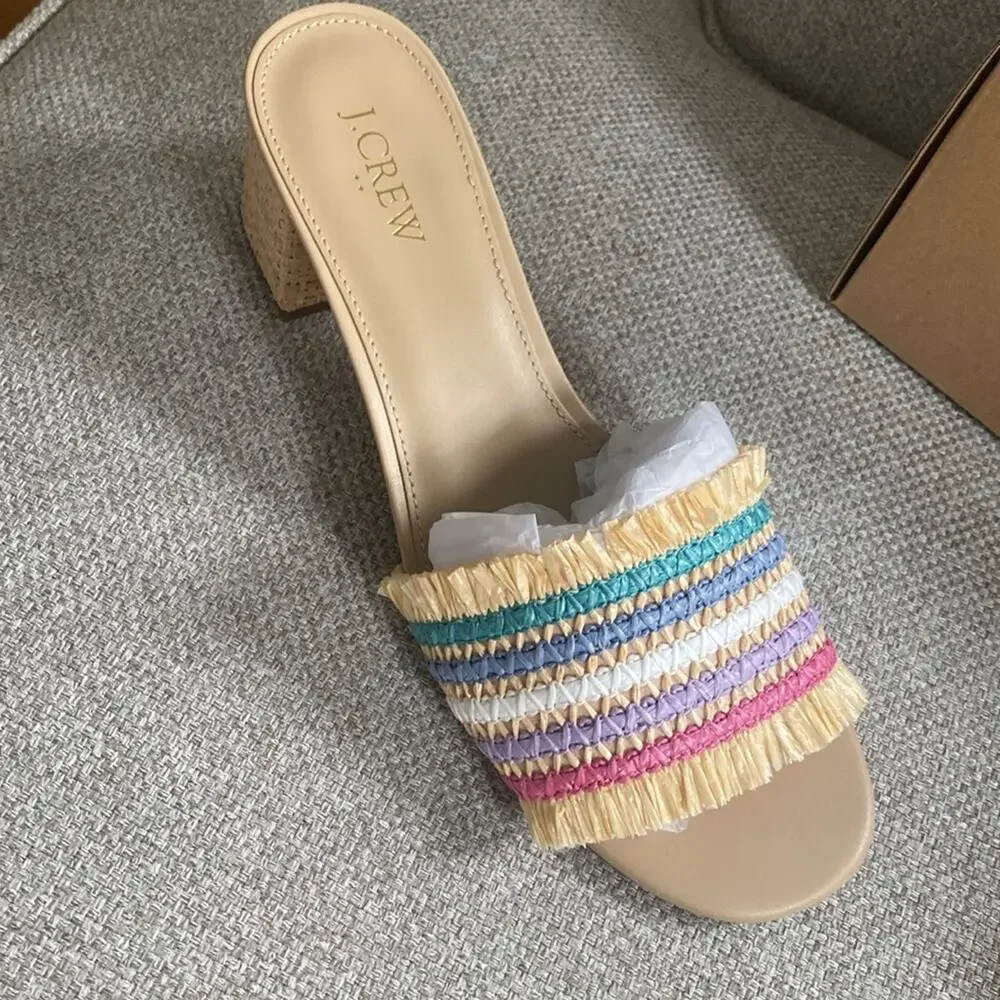 J. Crew Rainbow Raffia Woven mule heels